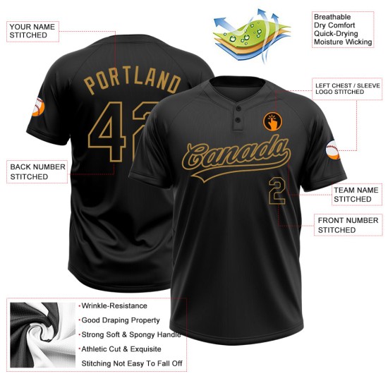Custom Black Black-Old Gold Two-Button Unisex Jersey Custom Black Black-Old Gold Two-Button Unisex Jersey