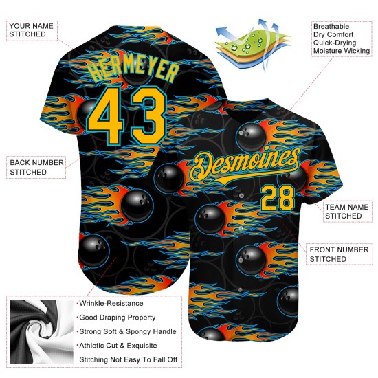 Custom Black Gold-Lakes Blue 3D Pattern Design Bowling Ball With Hotrod Flame Authentic rugby Jersey Custom Black Gold-Lakes Blue 3D Pattern Design Bowling Ball With Hotrod Flame Authentic rugby Jersey