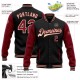 Custom Black Crimson-City Cream Bomber Full-Snap Varsity Letterman Two Tone Jacket Custom Black Crimson-City Cream Bomber Full-Snap Varsity Letterman Two Tone Jacket