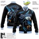 Custom Black Light Blue-White Lightning Eagle 3D Pattern Design Bomber Full-Snap Varsity Letterman Jacket Custom Black Light Blue-White Lightning Eagle 3D Pattern Design Bomber Full-Snap Varsity Letterman Jacket