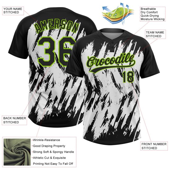 Custom Black Neon Green-White 3D Pattern Abstract Sharp Shape Two-Button Unisex Jersey Custom Black Neon Green-White 3D Pattern Abstract Sharp Shape Two-Button Unisex Jersey