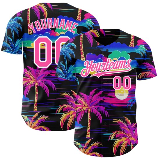 Custom Black Pink-White 3D Pattern Design Beach Hawaii Palm Trees Authentic rugby Jersey Custom Black Pink-White 3D Pattern Design Beach Hawaii Palm Trees Authentic rugby Jersey