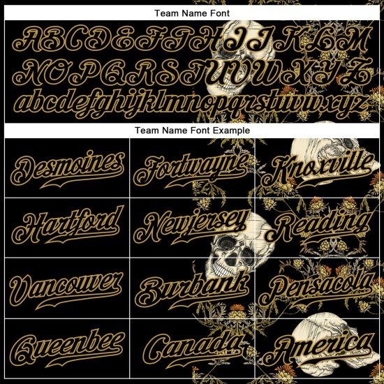 Custom Black Old Gold 3D Plant And Skull Fashion Authentic rugby Jersey Custom Black Old Gold 3D Plant And Skull Fashion Authentic rugby Jersey