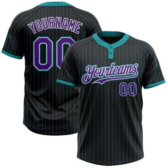 Custom Black Teal Pinstripe Purple-White Two-Button Unisex Jersey Custom Black Teal Pinstripe Purple-White Two-Button Unisex Jersey