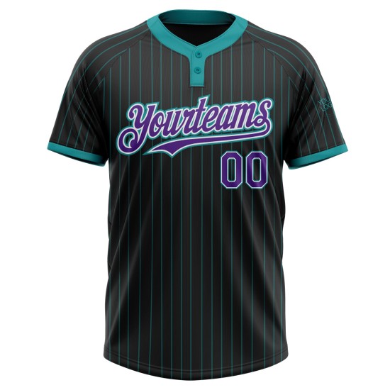 Custom Black Teal Pinstripe Purple-White Two-Button Unisex Jersey Custom Black Teal Pinstripe Purple-White Two-Button Unisex Jersey