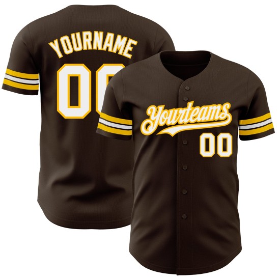 Custom Brown White-Gold Authentic rugby Jersey Custom Brown White-Gold Authentic rugby Jersey