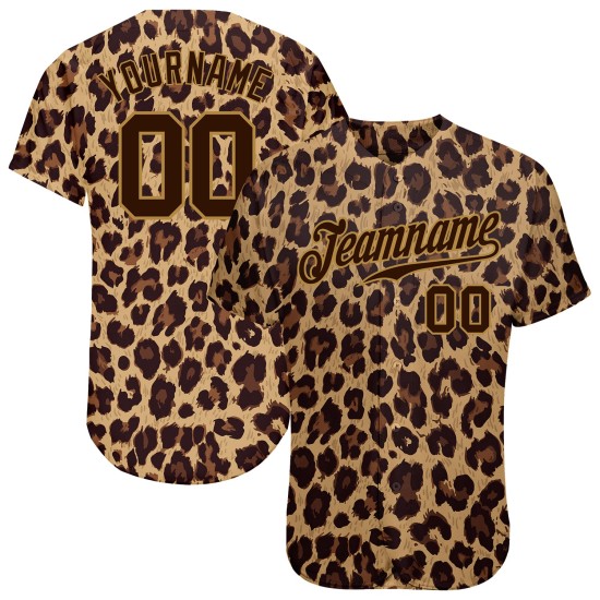 Custom Brown Brown-Old Gold 3D Pattern Design Leopard Authentic rugby Jersey Custom Brown Brown-Old Gold 3D Pattern Design Leopard Authentic rugby Jersey