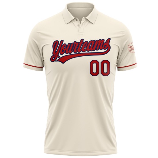Custom Cream Red-Navy Performance Vapor Golf Polo Shirt Custom Cream Red-Navy Performance Vapor Golf Polo Shirt