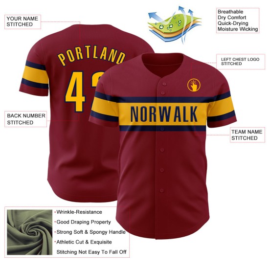 Custom Crimson Gold-Navy Authentic rugby Jersey Custom Crimson Gold-Navy Authentic rugby Jersey