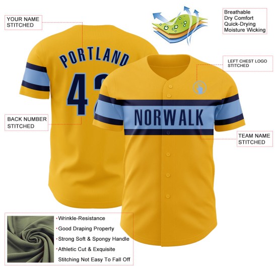 Custom Gold Navy-Light Blue Authentic rugby Jersey Custom Gold Navy-Light Blue Authentic rugby Jersey