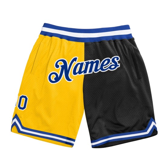 Custom Gold Royal-Black Authentic Throwback Split Fashion Shorts Custom Gold Royal-Black Authentic Throwback Split Fashion Shorts