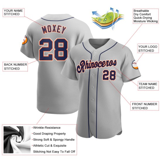 Custom Gray Navy-Orange Authentic rugby Jersey Custom Gray Navy-Orange Authentic rugby Jersey