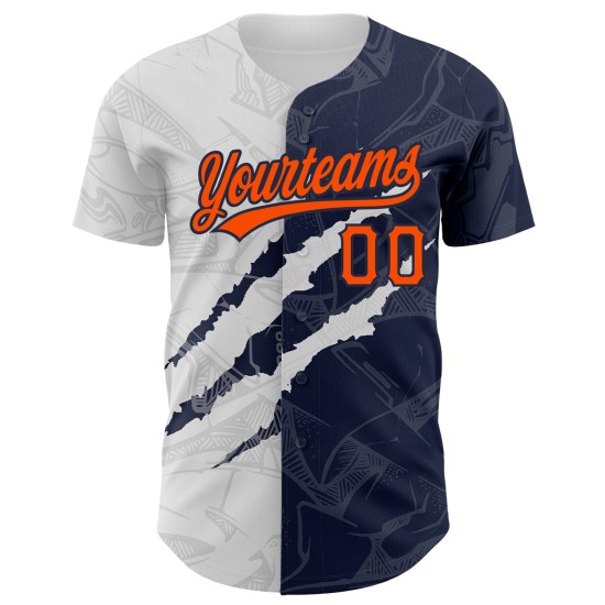 Custom Graffiti Pattern Orange-Navy 3D Scratch Authentic rugby Jersey Custom Graffiti Pattern Orange-Navy 3D Scratch Authentic rugby Jersey