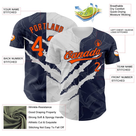 Custom Graffiti Pattern Orange-Navy 3D Scratch Authentic rugby Jersey Custom Graffiti Pattern Orange-Navy 3D Scratch Authentic rugby Jersey