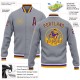 Custom Gray Purple-Gold Bomber Full-Snap Varsity Letterman Jacket Custom Gray Purple-Gold Bomber Full-Snap Varsity Letterman Jacket