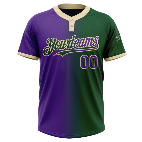 Custom Green Purple-Cream Gradient Fashion Two-Button Unisex Jersey