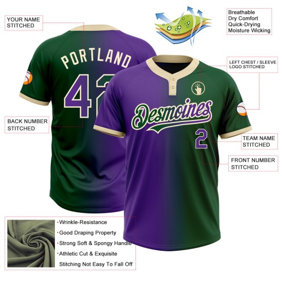 Custom Green Purple-Cream Gradient Fashion Two-Button Unisex Jersey