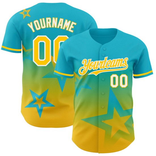 Custom Lakes Blue Yellow-White 3D Pattern Design Gradient Style Twinkle Star Authentic rugby Jersey Custom Lakes Blue Yellow-White 3D Pattern Design Gradient Style Twinkle Star Authentic rugby Jersey