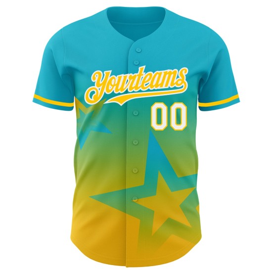 Custom Lakes Blue Yellow-White 3D Pattern Design Gradient Style Twinkle Star Authentic rugby Jersey Custom Lakes Blue Yellow-White 3D Pattern Design Gradient Style Twinkle Star Authentic rugby Jersey