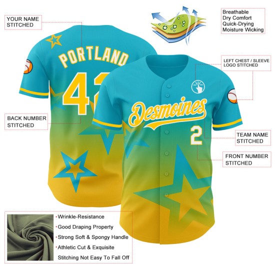 Custom Lakes Blue Yellow-White 3D Pattern Design Gradient Style Twinkle Star Authentic rugby Jersey Custom Lakes Blue Yellow-White 3D Pattern Design Gradient Style Twinkle Star Authentic rugby Jersey