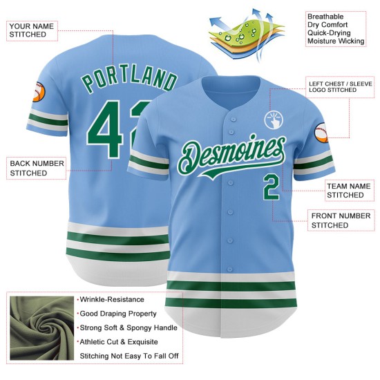 Custom Light Blue Kelly Green-White Line Authentic rugby Jersey Custom Light Blue Kelly Green-White Line Authentic rugby Jersey