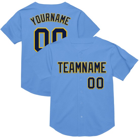 Custom Light Blue Navy-Yellow Mesh Authentic Throwback rugby Jersey Custom Light Blue Navy-Yellow Mesh Authentic Throwback rugby Jersey