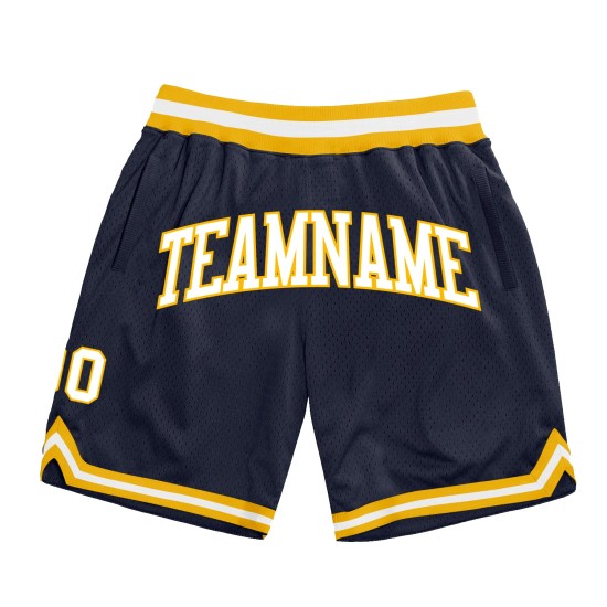 Custom Navy White-Gold Authentic Throwback Shorts Custom Navy White-Gold Authentic Throwback Shorts