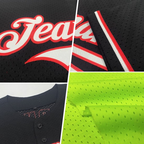 Custom Neon Green Red Mesh Authentic Throwback rugby Jersey Custom Neon Green Red Mesh Authentic Throwback rugby Jersey