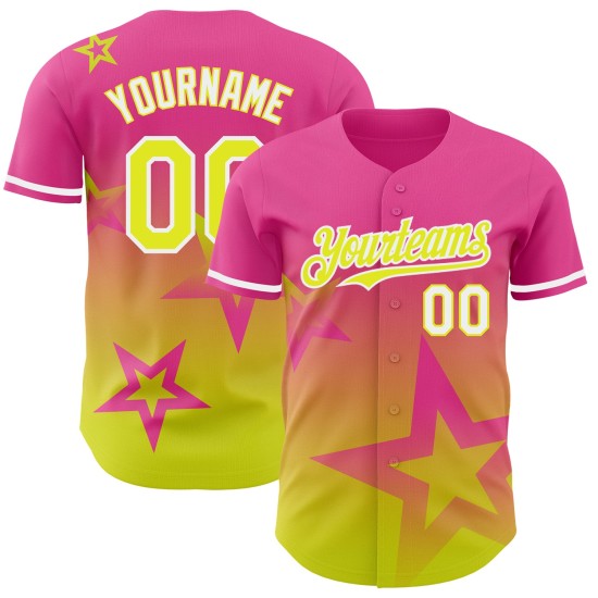 Custom Pink Neon Yellow-White 3D Pattern Design Gradient Style Twinkle Star Authentic rugby Jersey Custom Pink Neon Yellow-White 3D Pattern Design Gradient Style Twinkle Star Authentic rugby Jersey