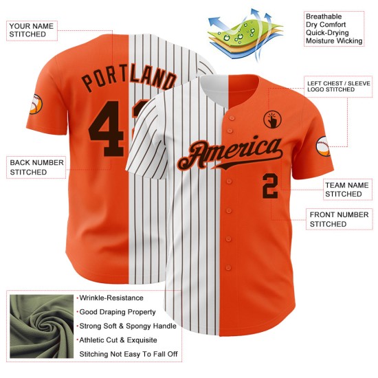 Custom Orange White-Brown Pinstripe Authentic Split Fashion rugby Jersey Custom Orange White-Brown Pinstripe Authentic Split Fashion rugby Jersey