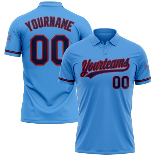 Custom Powder Blue Navy-Red Performance Vapor Golf Polo Shirt Custom Powder Blue Navy-Red Performance Vapor Golf Polo Shirt