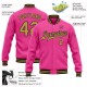 Custom Pink Old Gold-Black Bomber Full-Snap Varsity Letterman Jacket Custom Pink Old Gold-Black Bomber Full-Snap Varsity Letterman Jacket