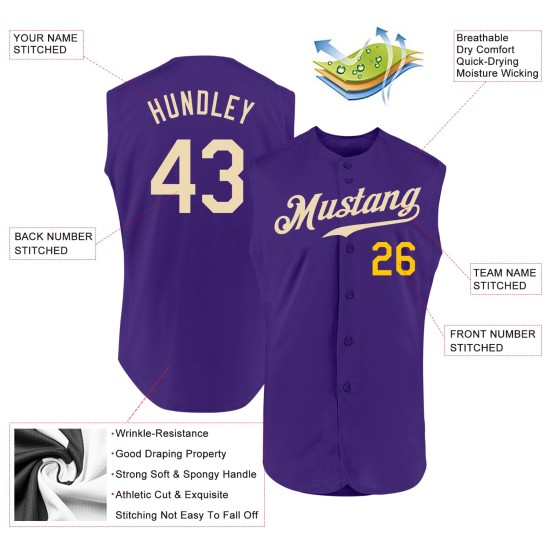 Custom Purple Cream-Gold Authentic Sleeveless rugby Jersey Custom Purple Cream-Gold Authentic Sleeveless rugby Jersey