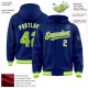Custom Royal Neon Green-White Bomber Full-Snap Varsity Letterman Hoodie Jacket Custom Royal Neon Green-White Bomber Full-Snap Varsity Letterman Hoodie Jacket