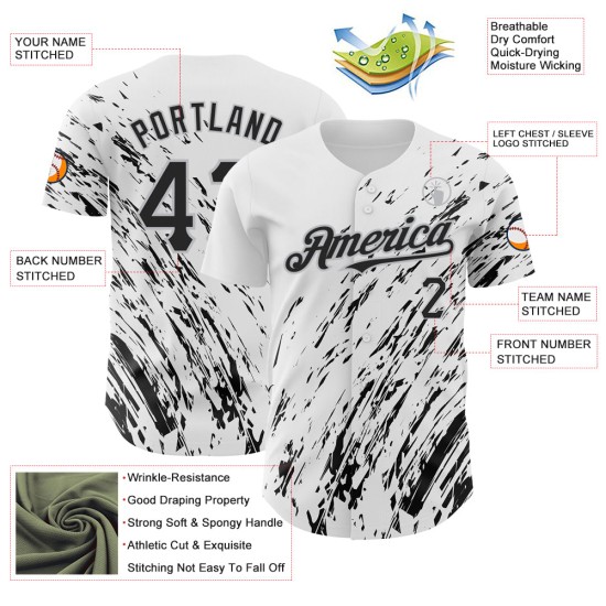 Custom White Black-Gray 3D Pattern Design Abstract Splash Authentic rugby Jersey Custom White Black-Gray 3D Pattern Design Abstract Splash Authentic rugby Jersey