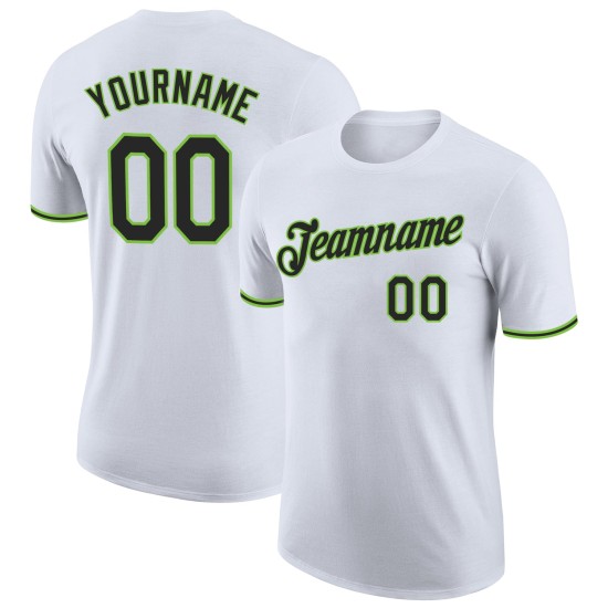 Custom White Black-Neon Green Performance T-Shirt Custom White Black-Neon Green Performance T-Shirt