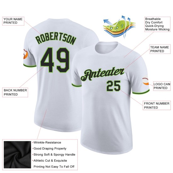 Custom White Black-Neon Green Performance T-Shirt Custom White Black-Neon Green Performance T-Shirt