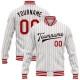 Custom White Brown Pinstripe Red Bomber Full-Snap Varsity Letterman Jacket Custom White Brown Pinstripe Red Bomber Full-Snap Varsity Letterman Jacket