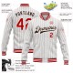 Custom White Brown Pinstripe Red Bomber Full-Snap Varsity Letterman Jacket Custom White Brown Pinstripe Red Bomber Full-Snap Varsity Letterman Jacket