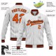 Custom White Black Pinstripe Orange Bomber Full-Snap Varsity Letterman Jacket Custom White Black Pinstripe Orange Bomber Full-Snap Varsity Letterman Jacket
