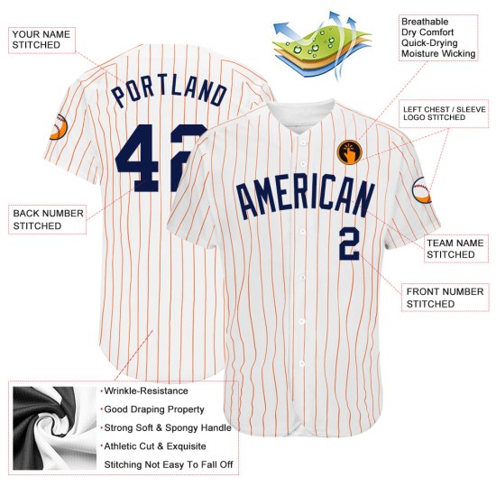 Custom White Orange Pinstripe Navy Authentic rugby Jersey Custom White Orange Pinstripe Navy Authentic rugby Jersey