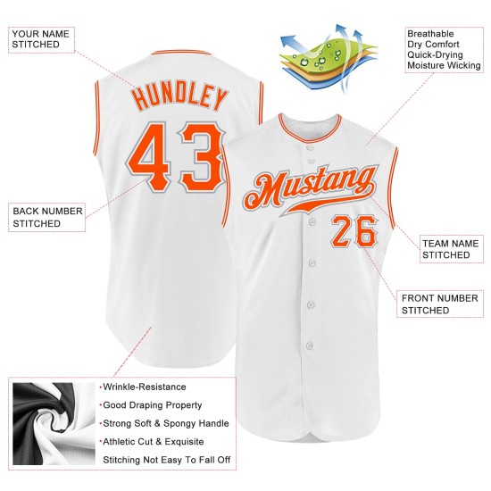 Custom White Orange-Gray Authentic Sleeveless rugby Jersey Custom White Orange-Gray Authentic Sleeveless rugby Jersey