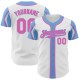 Custom White Pink-Light Blue 3 Colors Arm Shapes Authentic rugby Jersey Custom White Pink-Light Blue 3 Colors Arm Shapes Authentic rugby Jersey