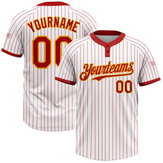 Custom White Red Pinstripe Gold Two-Button Unisex Jersey Custom White Red Pinstripe Gold Two-Button Unisex Jersey