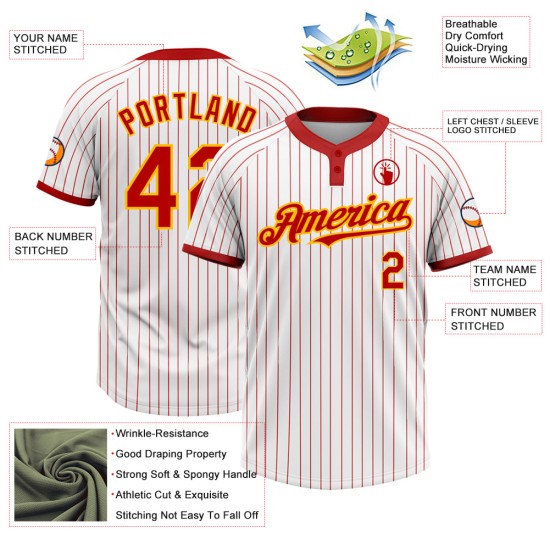 Custom White Red Pinstripe Gold Two-Button Unisex Jersey Custom White Red Pinstripe Gold Two-Button Unisex Jersey