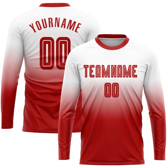 Custom White Red Sublimation Long Sleeve Fade Fashion Uniform Jersey Custom White Red Sublimation Long Sleeve Fade Fashion Uniform Jersey